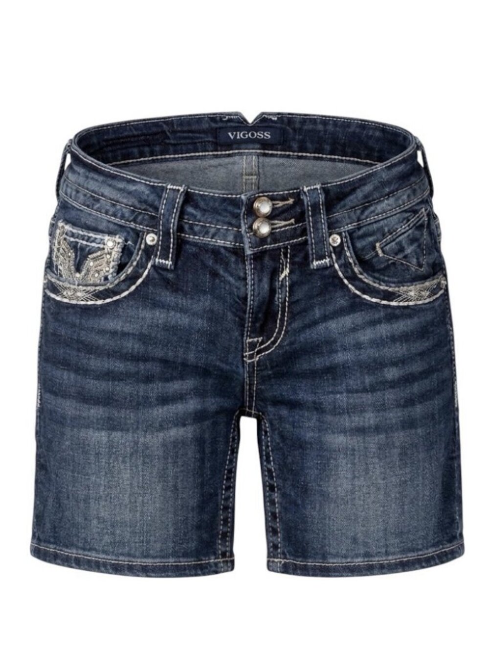 Vigoss Women’s Shorts Blue The Chelsea Straight Thick Stitch Rhinestone Size 25